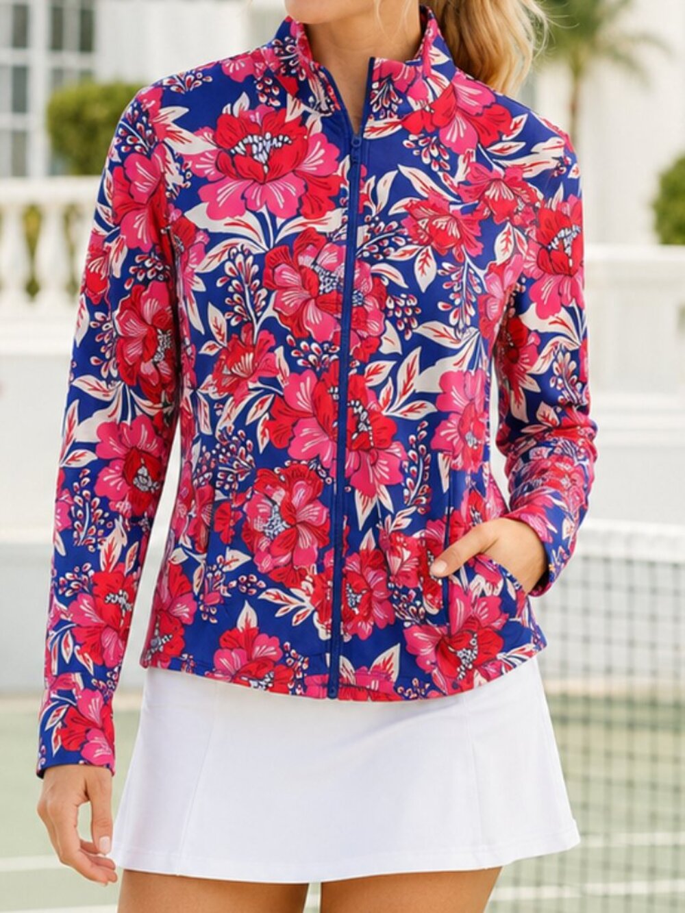 Sigrid Olsen Floral Golf Tennis Full Zip Active Jacket Sz S